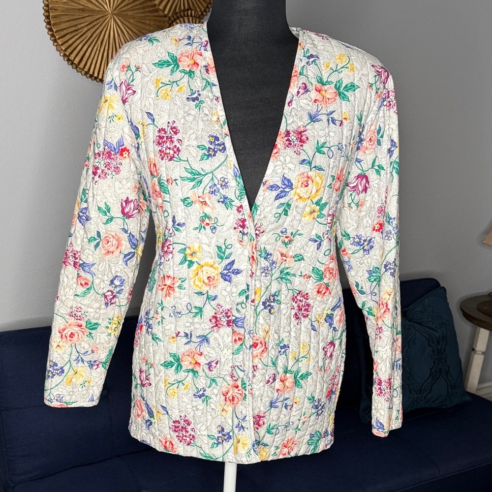 Willow Ridge Vintage Floral Polka Dot Women's Quilted Button Front Jacket